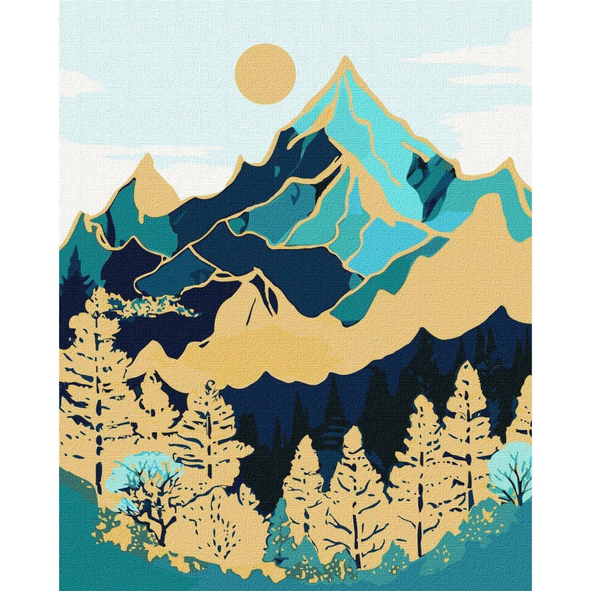 Ideyka Mountain Landscape with Metallic Painting by Numbers Kit